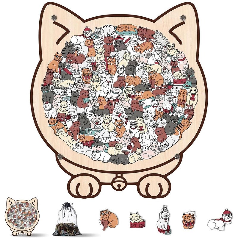 Cute cross-border wooden oddly shaped toy gift, stress-relieving cat-shaped wooden puzzle, fun cat collection, stacking puzzle cat.